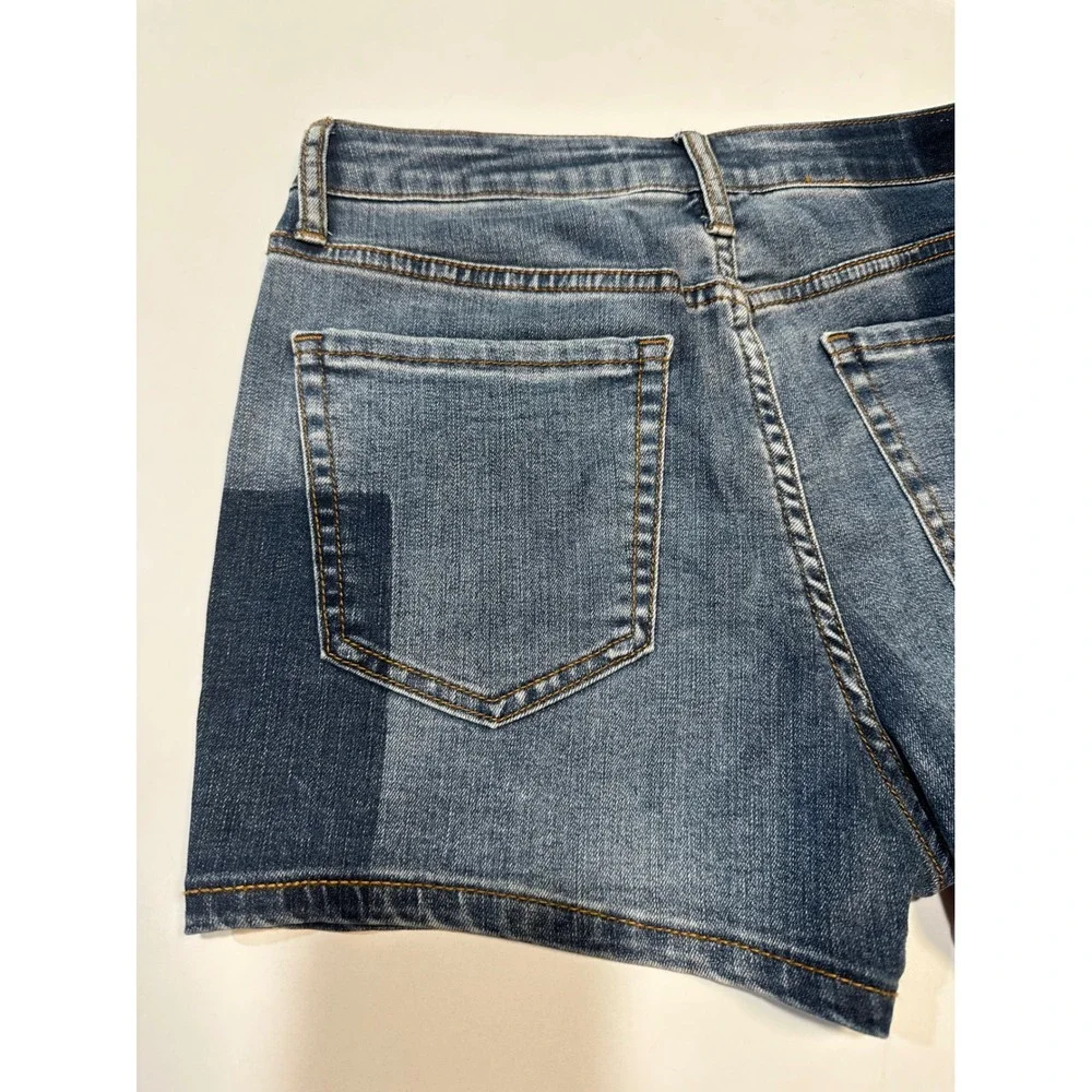 Aeropostale Patchwork Denim Shorts Women Sz 6 Blue High Waisted Midi Colorblock